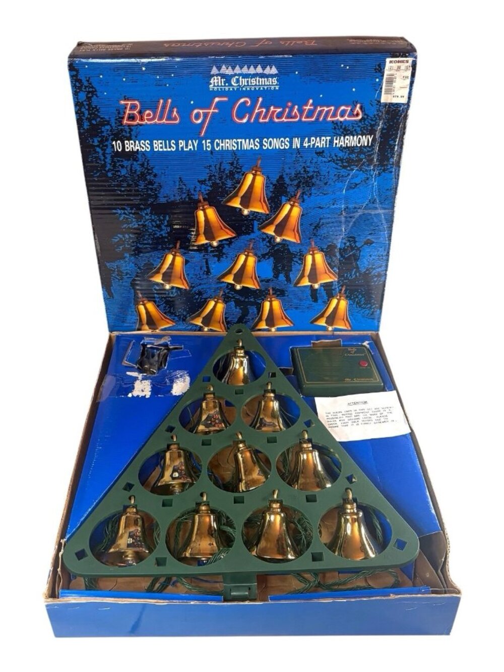 1991 'Mr. Christmas: Bells of Christmas" 10 Lighted Musical Brass Bells 15 Songs